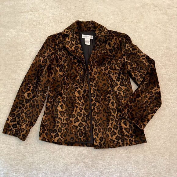 Susan Graver Leopard Print Jacket XS Faux Suede Button Front Lined Animal Print - Picture 8 of 12